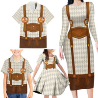 Traditional German Costume - Lederhosen and Soft Pretzel Family Matching Long Sleeve Bodycon Dress and Hawaiian Shirt Old Vintage Bavarian Pattern
