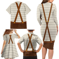 Traditional German Costume - Lederhosen and Soft Pretzel Family Matching Long Sleeve Bodycon Dress and Hawaiian Shirt Old Vintage Bavarian Pattern