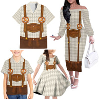 Traditional German Costume - Lederhosen and Soft Pretzel Family Matching Off The Shoulder Long Sleeve Dress and Hawaiian Shirt Old Vintage Bavarian Pattern