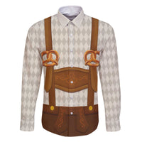 Traditional German Costume - Lederhosen and Soft Pretzel Family Matching Off The Shoulder Long Sleeve Dress and Hawaiian Shirt Old Vintage Bavarian Pattern