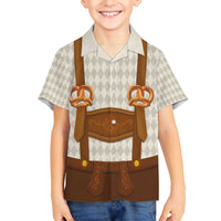 Traditional German Costume - Lederhosen and Soft Pretzel Family Matching Off The Shoulder Long Sleeve Dress and Hawaiian Shirt Old Vintage Bavarian Pattern