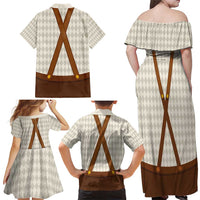 Traditional German Costume - Lederhosen and Soft Pretzel Family Matching Off Shoulder Maxi Dress and Hawaiian Shirt Old Vintage Bavarian Pattern