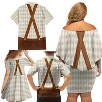 Traditional German Costume - Lederhosen and Soft Pretzel Family Matching Off Shoulder Short Dress and Hawaiian Shirt Old Vintage Bavarian Pattern