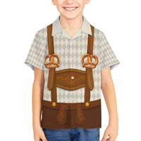 Traditional German Costume - Lederhosen and Soft Pretzel Family Matching Off Shoulder Short Dress and Hawaiian Shirt Old Vintage Bavarian Pattern