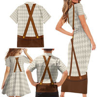 Traditional German Costume - Lederhosen and Soft Pretzel Family Matching Short Sleeve Bodycon Dress and Hawaiian Shirt Old Vintage Bavarian Pattern