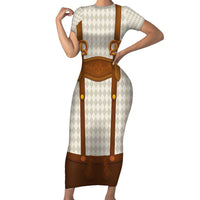 Traditional German Costume - Lederhosen and Soft Pretzel Family Matching Short Sleeve Bodycon Dress and Hawaiian Shirt Old Vintage Bavarian Pattern