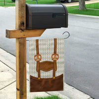 Traditional German Costume - Lederhosen and Soft Pretzel Garden Flag Old Vintage Bavarian Pattern