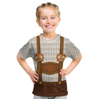 Traditional German Costume - Lederhosen and Soft Pretzel Kid T Shirt Old Vintage Bavarian Pattern