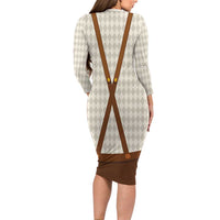 Traditional German Costume - Lederhosen and Soft Pretzel Long Sleeve Bodycon Dress Old Vintage Bavarian Pattern