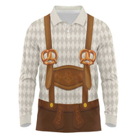 Traditional German Costume - Lederhosen and Soft Pretzel Long Sleeve Polo Shirt Old Vintage Bavarian Pattern