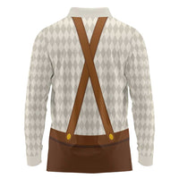 Traditional German Costume - Lederhosen and Soft Pretzel Long Sleeve Polo Shirt Old Vintage Bavarian Pattern