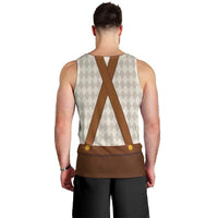 Traditional German Costume - Lederhosen and Soft Pretzel Men Tank Top Old Vintage Bavarian Pattern
