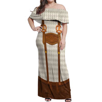 Traditional German Costume - Lederhosen and Soft Pretzel Off Shoulder Maxi Dress Old Vintage Bavarian Pattern