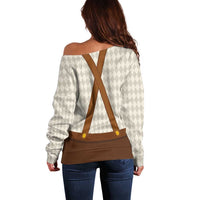 Traditional German Costume - Lederhosen and Soft Pretzel Off Shoulder Sweater Old Vintage Bavarian Pattern