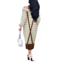 Traditional German Costume - Lederhosen and Soft Pretzel Off The Shoulder Long Sleeve Dress Old Vintage Bavarian Pattern