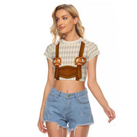 Traditional German Costume - Lederhosen and Soft Pretzel Raglan Cropped T Shirt Old Vintage Bavarian Pattern