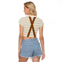 Traditional German Costume - Lederhosen and Soft Pretzel Raglan Cropped T Shirt Old Vintage Bavarian Pattern