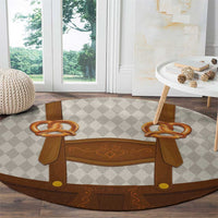 Traditional German Costume - Lederhosen and Soft Pretzel Round Carpet Old Vintage Bavarian Pattern