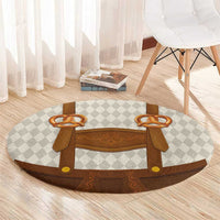 Traditional German Costume - Lederhosen and Soft Pretzel Round Carpet Old Vintage Bavarian Pattern
