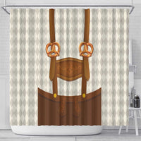 Traditional German Costume - Lederhosen and Soft Pretzel Shower Curtain Old Vintage Bavarian Pattern