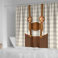 Traditional German Costume - Lederhosen and Soft Pretzel Shower Curtain Old Vintage Bavarian Pattern
