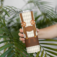 Traditional German Costume - Lederhosen and Soft Pretzel Skinny Tumbler Old Vintage Bavarian Pattern