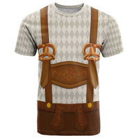 Traditional German Costume - Lederhosen and Soft Pretzel T Shirt Old Vintage Bavarian Pattern