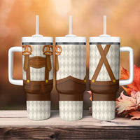 Traditional German Costume - Lederhosen and Soft Pretzel Tumbler With Handle Old Vintage Bavarian Pattern