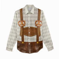 Traditional German Costume - Lederhosen and Soft Pretzel Women Casual Shirt Old Vintage Bavarian Pattern