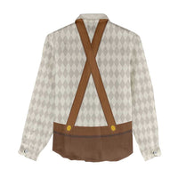 Traditional German Costume - Lederhosen and Soft Pretzel Women Casual Shirt Old Vintage Bavarian Pattern