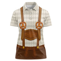 Traditional German Costume - Lederhosen and Soft Pretzel Women Polo Shirt Old Vintage Bavarian Pattern