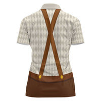 Traditional German Costume - Lederhosen and Soft Pretzel Women Polo Shirt Old Vintage Bavarian Pattern