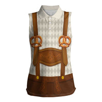 Traditional German Costume - Lederhosen and Soft Pretzel Women Sleeveless Polo Shirt Old Vintage Bavarian Pattern