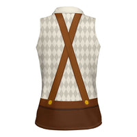Traditional German Costume - Lederhosen and Soft Pretzel Women Sleeveless Polo Shirt Old Vintage Bavarian Pattern