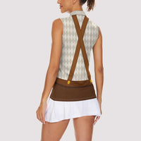 Traditional German Costume - Lederhosen and Soft Pretzel Women Sleeveless Polo Shirt Old Vintage Bavarian Pattern