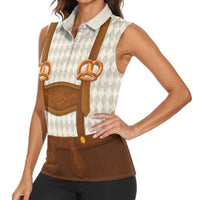 Traditional German Costume - Lederhosen and Soft Pretzel Women Sleeveless Polo Shirt Old Vintage Bavarian Pattern