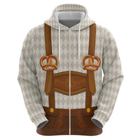 Traditional German Costume - Lederhosen and Soft Pretzel Zip Hoodie Old Vintage Bavarian Pattern