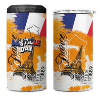 Bastille Day 4 in 1 Can Cooler Tumbler France Typography Art Grunge Style