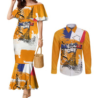 Bastille Day Couples Matching Mermaid Dress and Long Sleeve Button Shirt France Typography Art Grunge Style