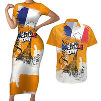 Bastille Day Couples Matching Short Sleeve Bodycon Dress and Hawaiian Shirt France Typography Art Grunge Style