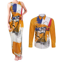 Bastille Day Couples Matching Tank Maxi Dress and Long Sleeve Button Shirt France Typography Art Grunge Style