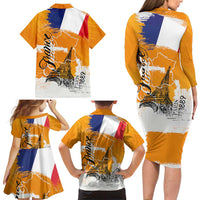 Bastille Day Family Matching Long Sleeve Bodycon Dress and Hawaiian Shirt France Typography Art Grunge Style