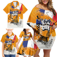 Bastille Day Family Matching Off Shoulder Short Dress and Hawaiian Shirt France Typography Art Grunge Style