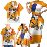 Bastille Day Family Matching Short Sleeve Bodycon Dress and Hawaiian Shirt France Typography Art Grunge Style