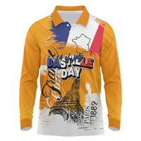 Bastille Day Long Sleeve Polo Shirt France Typography Art Grunge Style