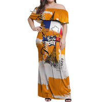 Bastille Day Off Shoulder Maxi Dress France Typography Art Grunge Style