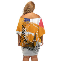 Bastille Day Off Shoulder Short Dress France Typography Art Grunge Style