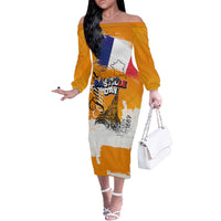 Bastille Day Off The Shoulder Long Sleeve Dress France Typography Art Grunge Style