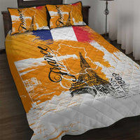 Bastille Day Quilt Bed Set France Typography Art Grunge Style