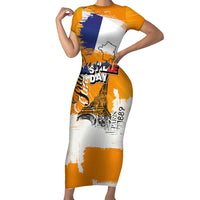 Bastille Day Short Sleeve Bodycon Dress France Typography Art Grunge Style
